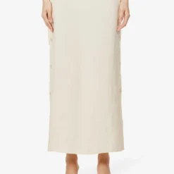 Toteme High-rise Drawstring-waist Woven Midi Skirt -Outlet Pique Style Store R04124844 VANILLA ALT02