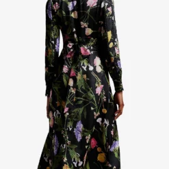 Ted Baker Arianya Scattered Bouquet-print Recycled-polyester Midi Dress -Outlet Pique Style Store R04125130 BLACK ALT03