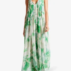 Ted Baker Milasan Graphic-print Plunge-neckline Maxi Woven Cover Up -Outlet Pique Style Store R04125137 GREEN ALT02