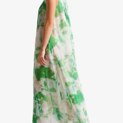 Ted Baker Milasan Graphic-print Plunge-neckline Maxi Woven Cover Up -Outlet Pique Style Store R04125137 GREEN ALT03