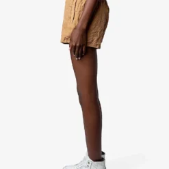 Zadig & Voltaire Paxi Crinkled Suede-leather Shorts -Outlet Pique Style Store R04125249 COGNAC ALT02