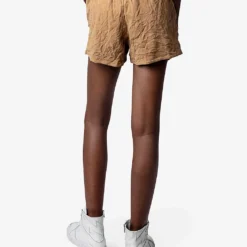 Zadig & Voltaire Paxi Crinkled Suede-leather Shorts -Outlet Pique Style Store R04125249 COGNAC ALT03