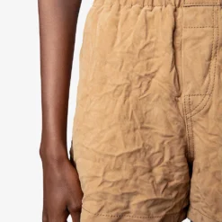 Zadig & Voltaire Paxi Crinkled Suede-leather Shorts -Outlet Pique Style Store R04125249 COGNAC ALT04