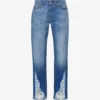 STELLA MCCARTNEY Distressed Contrast-stitch Straight-leg Mid-rise Jeans