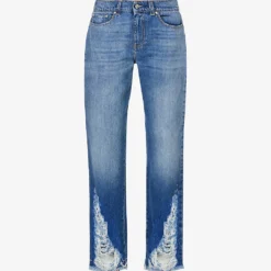 STELLA MCCARTNEY Distressed Contrast-stitch Straight-leg Mid-rise Jeans