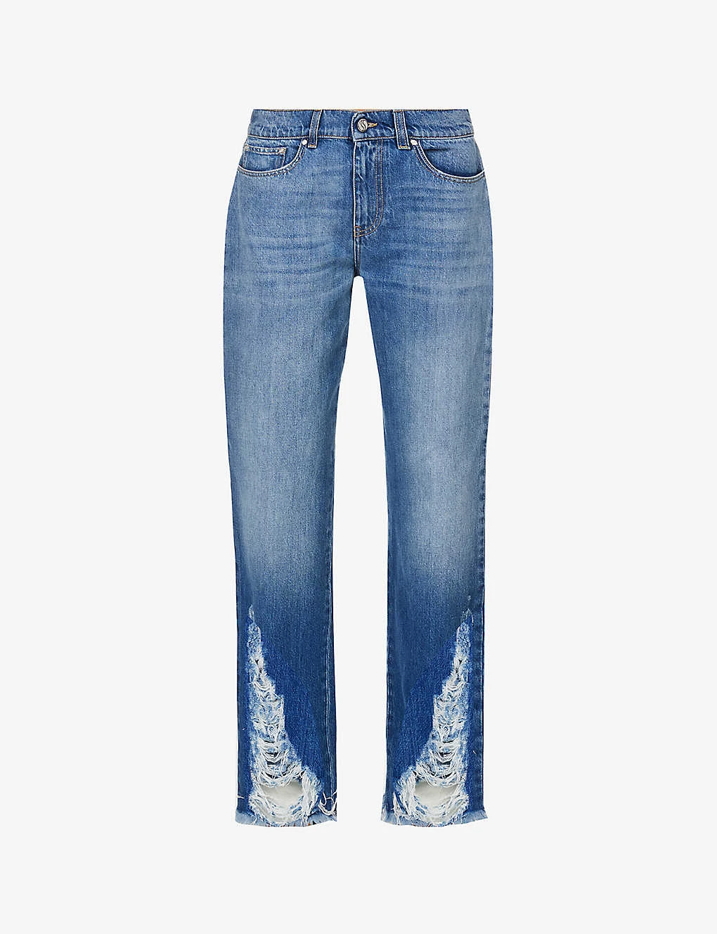 STELLA MCCARTNEY Distressed Contrast-stitch Straight-leg Mid-rise Jeans 1 STELLA MCCARTNEY Distressed Contrast-stitch Straight-leg Mid-rise Jeans