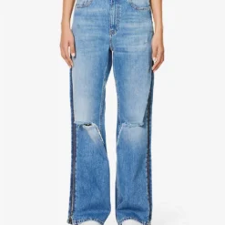 STELLA MCCARTNEY Distressed Zipped-panel Straight-leg High-rise Jeans -Outlet Pique Style Store R04125584 MIDBLUE ALT02