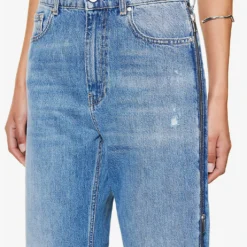 STELLA MCCARTNEY Distressed Zipped-panel Straight-leg High-rise Jeans -Outlet Pique Style Store R04125584 MIDBLUE ALT04