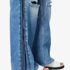 STELLA MCCARTNEY Distressed Zipped-panel Straight-leg High-rise Jeans -Outlet Pique Style Store R04125584 MIDBLUE ALT05