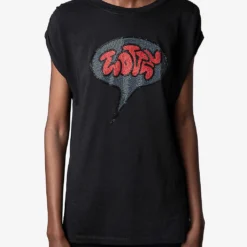 Zadig & Voltaire Adele Crystal-embellished-logo Cotton-blend T-shirt -Outlet Pique Style Store R04126796 NOIR ALT02