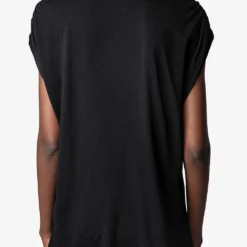 Zadig & Voltaire Adele Crystal-embellished-logo Cotton-blend T-shirt -Outlet Pique Style Store R04126796 NOIR ALT03