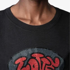 Zadig & Voltaire Adele Crystal-embellished-logo Cotton-blend T-shirt -Outlet Pique Style Store R04126796 NOIR ALT04