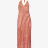V-neck Striped Crochet-knit Maxi Dress