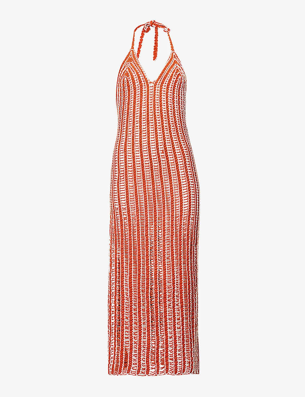 V-neck Striped Crochet-knit Maxi Dress 1 V-neck Striped Crochet-knit Maxi Dress