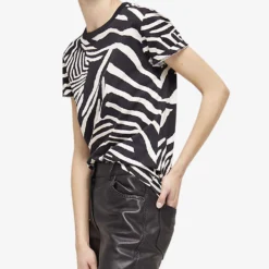 THE KOOPLES Zebra-print Cotton T-shirt -Outlet Pique Style Store R04127676 BLA28 ALT02