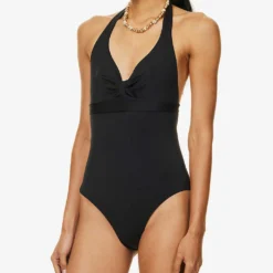 Max Mara Chiara Halterneck Bow-embellished Swimsuit 7 Max Mara Chiara Halterneck Bow-embellished Swimsuit -Outlet Pique Style Store R04127759 BLACK ALT02