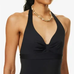 Max Mara Chiara Halterneck Bow-embellished Swimsuit 9 Max Mara Chiara Halterneck Bow-embellished Swimsuit -Outlet Pique Style Store R04127759 BLACK ALT04