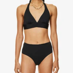 Max Mara Anika V-neck Bikini Top -Outlet Pique Style Store R04127780 BLACK ALT02