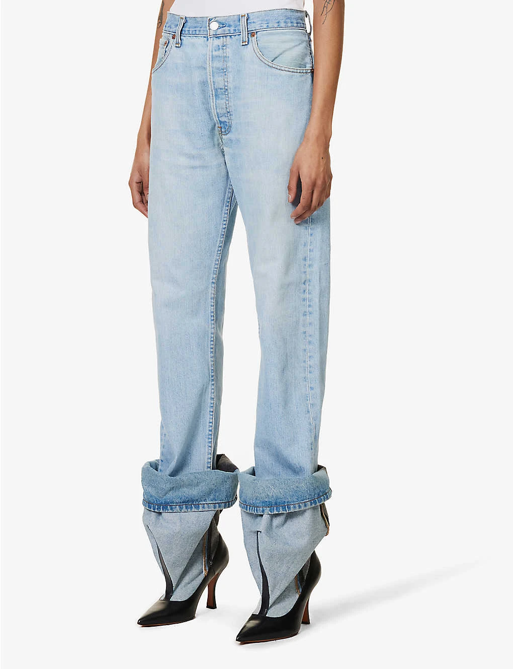 Logo-patch Straight Wide-leg Mid-rise Upcycled Denim Jeans 3 Logo-patch Straight Wide-leg Mid-rise Upcycled Denim Jeans - Image 3