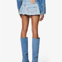 Abstract-panels Distressed Upcycled Denim Mini Skirt -Outlet Pique Style Store R04127905 MIDBLUE ALT03