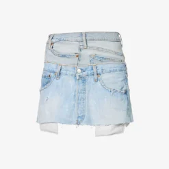 Abstract-panels Distressed Upcycled Denim Mini Skirt