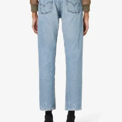 Distressed Straight-leg Mid-rise Upcycled Denim Jeans -Outlet Pique Style Store R04127907 MIDBLUE ALT03