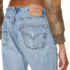 Distressed Straight-leg Mid-rise Upcycled Denim Jeans -Outlet Pique Style Store R04127907 MIDBLUE ALT05