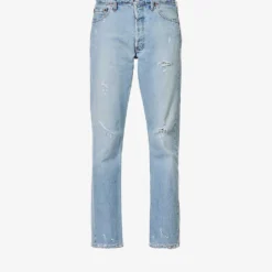 Distressed Straight-leg Mid-rise Upcycled Denim Jeans