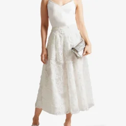 Ted Baker Rose-print Pleated Woven Midi Skirt -Outlet Pique Style Store R04128538 WHITE ALT01