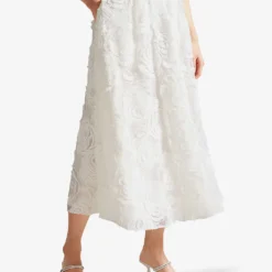 Ted Baker Rose-print Pleated Woven Midi Skirt -Outlet Pique Style Store R04128538 WHITE ALT02