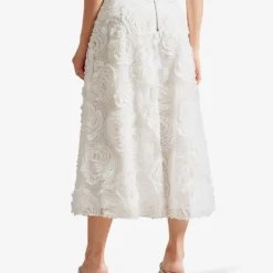 Ted Baker Rose-print Pleated Woven Midi Skirt -Outlet Pique Style Store R04128538 WHITE ALT03
