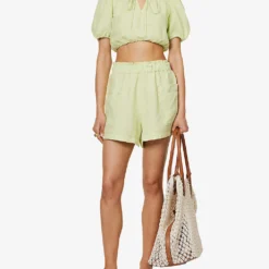 Emilia Frilled-trim Organic-linen Shorts -Outlet Pique Style Store R04128925 NEONLIME ALT01