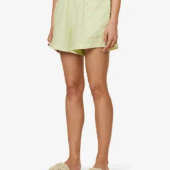 Emilia Frilled-trim Organic-linen Shorts -Outlet Pique Style Store R04128925 NEONLIME ALT02