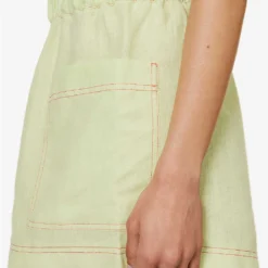 Emilia Frilled-trim Organic-linen Shorts -Outlet Pique Style Store R04128925 NEONLIME ALT04