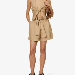 Clementina High-rise Organic-linen Shorts -Outlet Pique Style Store R04128927 TAN ALT01