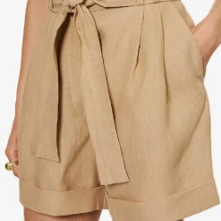 Clementina High-rise Organic-linen Shorts -Outlet Pique Style Store R04128927 TAN ALT04