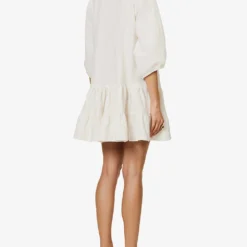 Katja Tiered-hem Cut-out Organic-linen Mini Dress -Outlet Pique Style Store R04128934 WHITE ALT03
