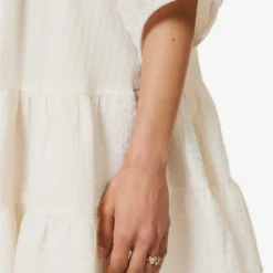 Katja Tiered-hem Cut-out Organic-linen Mini Dress -Outlet Pique Style Store R04128934 WHITE ALT05