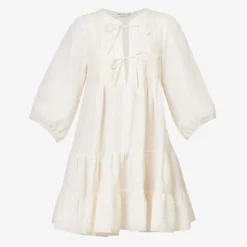 Katja Tiered-hem Cut-out Organic-linen Mini Dress