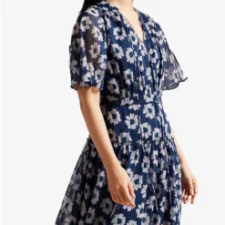 Ted Baker Floral-patterned Tiered Woven Midi Dress -Outlet Pique Style Store R04129690 DKNAVY ALT02