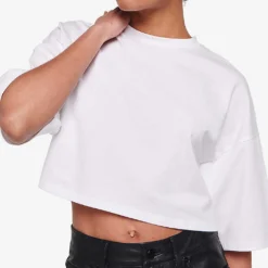 Frances Cropped Oversized Stretch-cotton T-shirt -Outlet Pique Style Store R04129964 WHITE ALT02