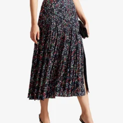 Ted Baker Israa Graphic-print Pleated Woven Midi Skirt -Outlet Pique Style Store R04130073 DKNAVY ALT02