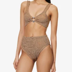 Jessica Crinkled High-rise Bikini -Outlet Pique Style Store R04130205 METALLICCOCOASILVER ALT01