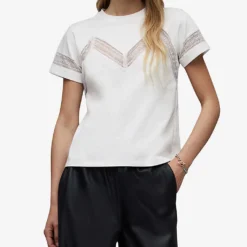 AllSaints Lina Lace-trim Cotton T-shirt 9 AllSaints Lina Lace-trim Cotton T-shirt -Outlet Pique Style Store R04131318 OPTICWHITE ALT04