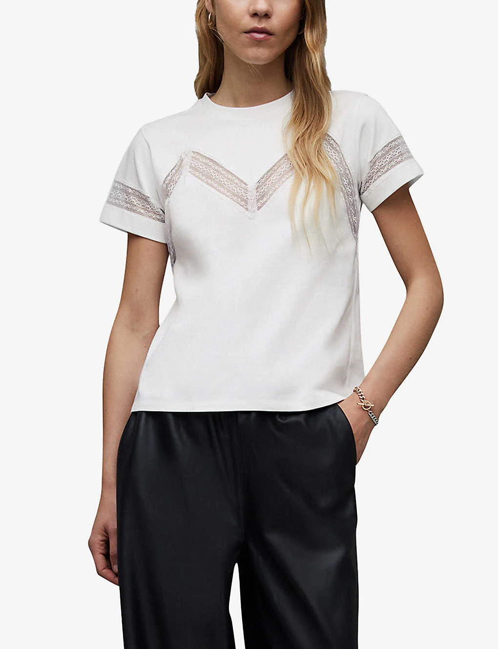 AllSaints Lina Lace-trim Cotton T-shirt 5 AllSaints Lina Lace-trim Cotton T-shirt - Image 5
