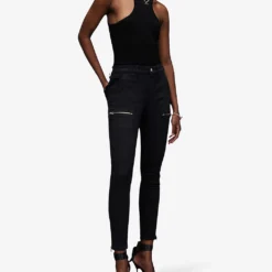 AllSaints Duran Zip-embellished Skinny-leg Mid-rise Denim Jeans -Outlet Pique Style Store R04131475 BLACK ALT01