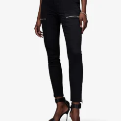 AllSaints Duran Zip-embellished Skinny-leg Mid-rise Denim Jeans -Outlet Pique Style Store R04131475 BLACK ALT02