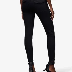 AllSaints Duran Zip-embellished Skinny-leg Mid-rise Denim Jeans -Outlet Pique Style Store R04131475 BLACK ALT03