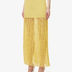Casablanca Fringed High-waisted Knitted Midi Skirt 7 Casablanca Fringed High-waisted Knitted Midi Skirt -Outlet Pique Style Store R04133098 YELLOW ALT02