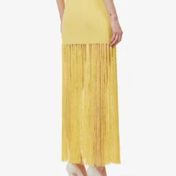 Casablanca Fringed High-waisted Knitted Midi Skirt 8 Casablanca Fringed High-waisted Knitted Midi Skirt -Outlet Pique Style Store R04133098 YELLOW ALT03